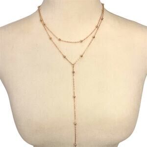 Amazing Gold Toned Double Layer Long Beaded Chain Necklace
